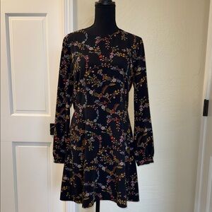 LOFT Black Floral Long Sleeve Dress